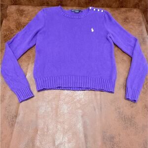 Ralph Lauren Button Large Cotton Sweater Purple Coastal Grandmas